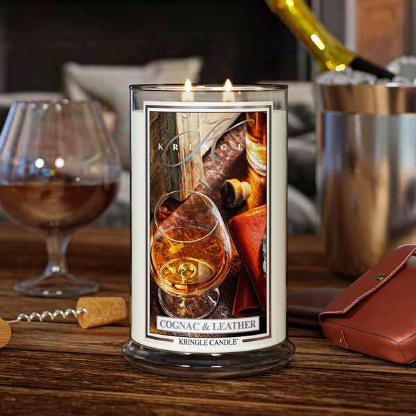Cognac & Leather Large Jar | Soy Candle - Kringle Candle Israel