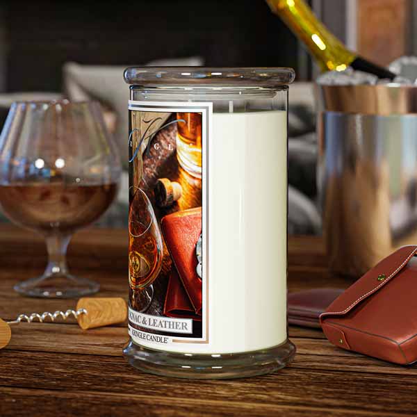 Cognac & Leather Large Jar | Soy Candle - Kringle Candle Israel