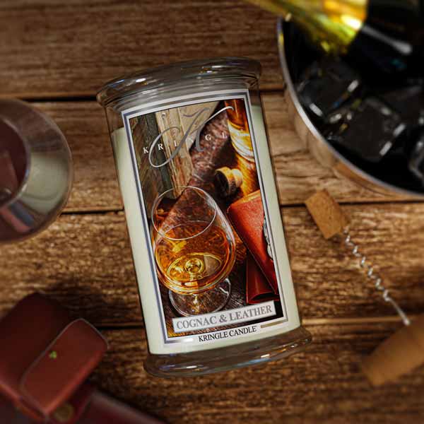 Cognac & Leather Large Jar | Soy Candle - Kringle Candle Israel