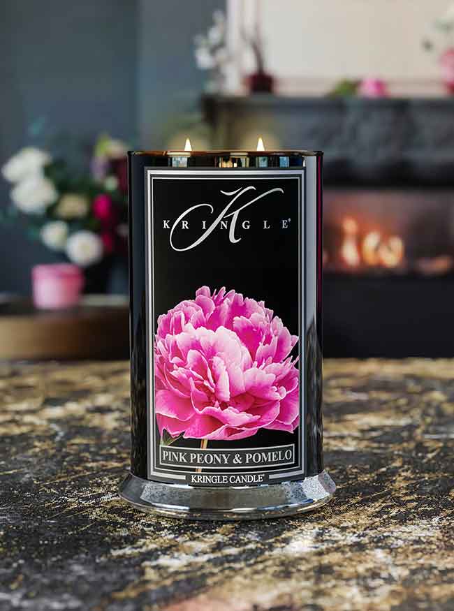 Pink Peony & Pomelo Black Jar | Soy Candle - Kringle Candle Israel